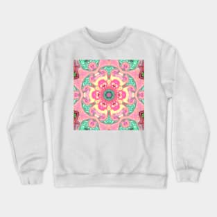 Psychedelic Mandala Flower Green Pink and Yellow Crewneck Sweatshirt